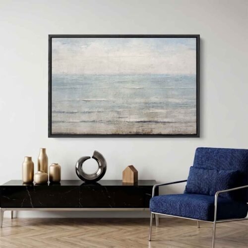 Cerulean - Art Prints, Minimalist Sky Blue Impasto Seascape. Soothing Light Blue Wall Art for Bedroom, Ready to Hang Coastal Decor Prints.