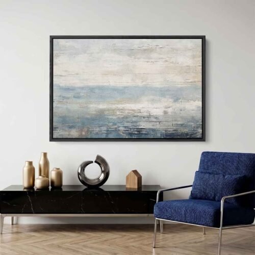 Blue Mind - Modern Ocean Art, Serene Blue Sea Abstract Impasto Canvas. Calm Coastal Wall Decor for Living Room, Ready to Hang Wall Art.