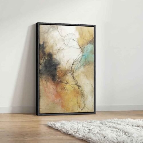 Elemental Balance - Art Prints, Rustic Ochre & Teal Expressionist Abstract. Mixed Media Wall Art, Expressionist Canvas Print Ready to Hang.