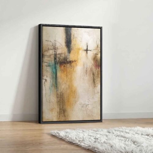 Rustic Urban Earth - Art Prints, Rustic Ochre & Teal Industrial Abstract. Large Vertical Abstract Art for Office, Earthy Neutral Canvas Print.