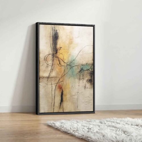 Grounded Balance - Art Prints, Vertical Ochre & Teal Abstract Art. Distressed Mixed Media Canvas Print, Moody Neutral Earthy Wall Art Prints.