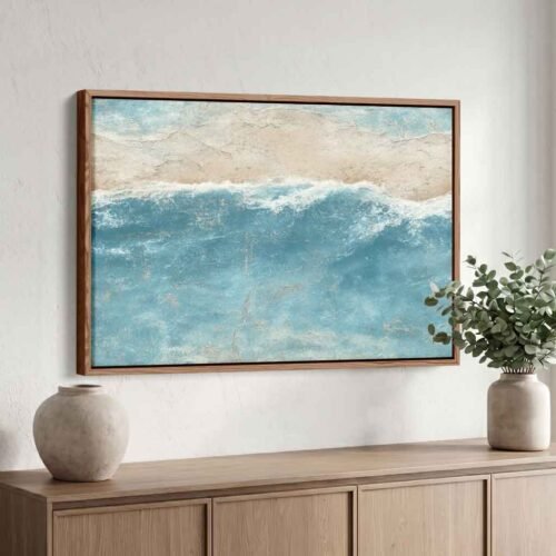 Large Coastal Beach Print - Bring the Shoreline Home: Abstract Ocean Waves & Sand Textured Canvas Print, Modern Coastal Farmhouse Art