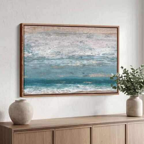 Timeless Tide Canvas Art: Weathered Teal Abstract Seascape Print - Large Nautical Canvas for Living Room - Calming Coastal Wall Decor