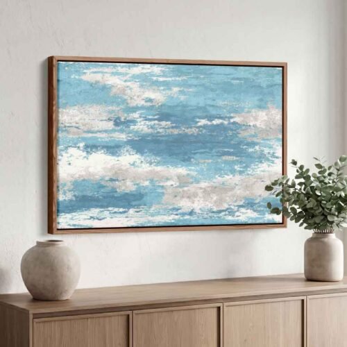Drift into Serenity Wall Art: Calming Blue Abstract Cloud Canvas Print, Serene Textured Wall Art for Modern Bedroom or Office