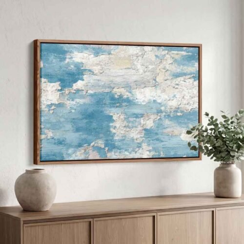 Urban Character Wall Art - Abstract Blue Peeled Paint Industrial Canvas Print, Coastal Textured Wall Decor