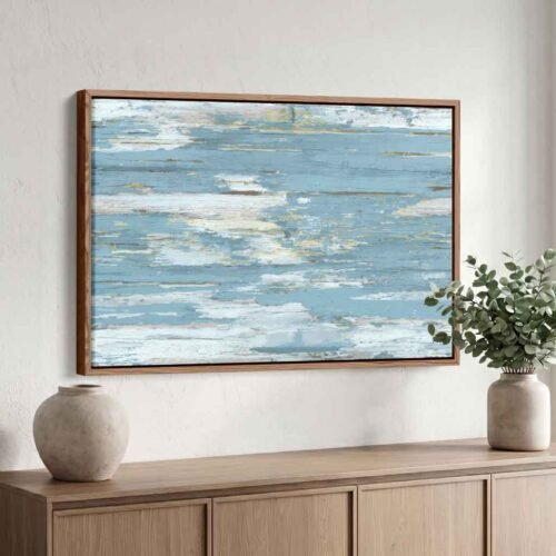 Tidal Sanctuary Wall Art: Calming Coastal Blue Rustic Abstract Canvas Print, Textured Nautical Coastal Wall Decor