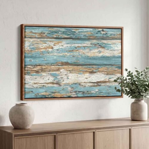 Ocean-Aged Charm Wall Art : Distressed Teal Reclaimed Wood Canvas Art