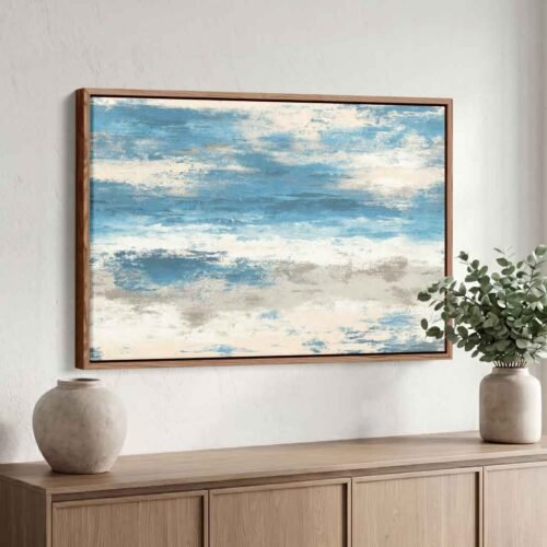 Blue Essence Canvas Wall Art - The Essence of Quiet Luxury: Serene Coastal Horizon Abstract Art
