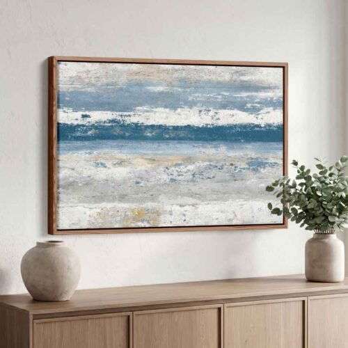 Indigo Horizon Wall Art: Weathered Concrete Abstract Canvas Print - Contemporary Pitted Stone Wall Decor