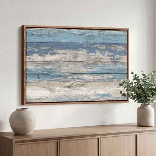 Nautical Soul Wall Art Print: Abstract Weathered Blue Wood Seascape Canvas Print, Calming Blue and Grey Wall Art for Modern Beach House