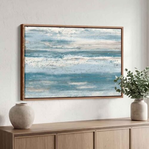 Coastal Palette - Wall Art Prints: Modern Blue & White Reclaimed Wood Aesthetic Canvas Print - Distressed Beach House Wall Art