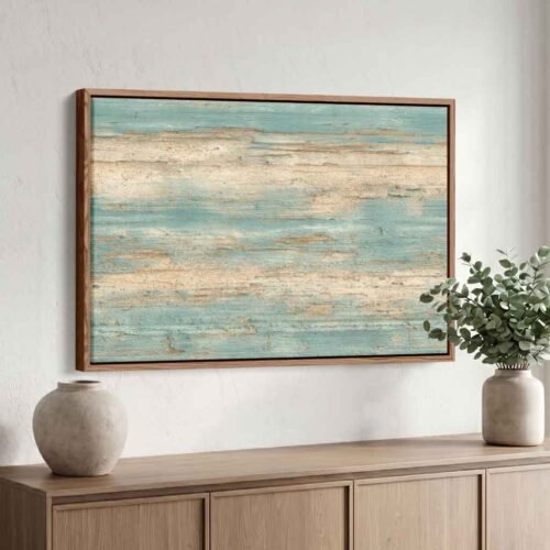 Nature’s Breath - Wall Art: Serene Sage & Sand Horizontal Abstract Art Canvas - Contemporary Weathered Nautical Art