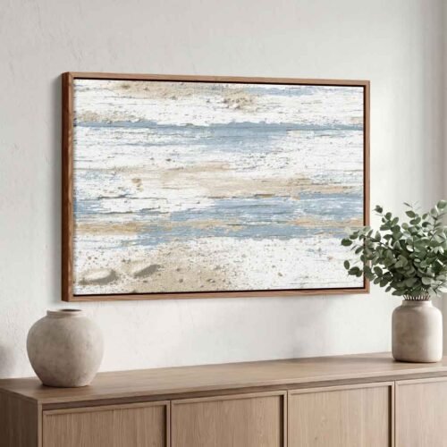 Earth and Sea Canvas Art : "Weathered Driftwood Strata" Coastal Grunge Framed Wall Art Print - Ready to Hang Art Piece