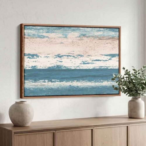 Coastal Drift Abstract Art: Modern Beach House Rustic Wood-Texture, Canvas Art Print in Faded Ocean Tones, Ready to Hang Wall Decor