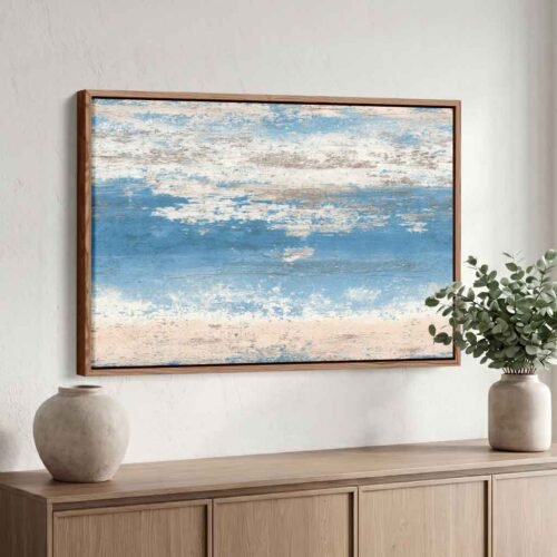 Rustic Ocean Drift: Weathered Blue Wood Plank Abstract Canvas Wall Art - Weathered Blue Wood Plank Style - Ready to Hang Art Piece