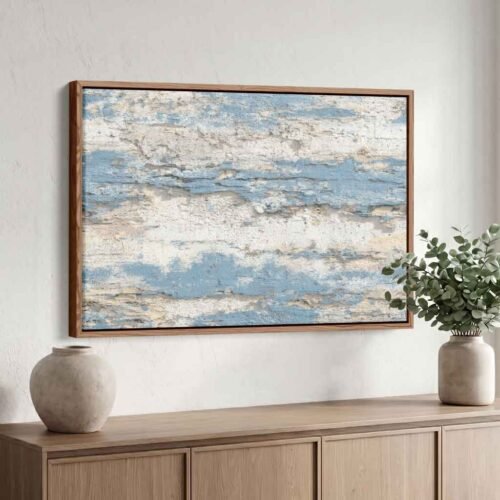 Salt, Sea & Grit: Distressed Blue & White Coastal Grunge Abstract Wall Art - Ready to Hang Piece