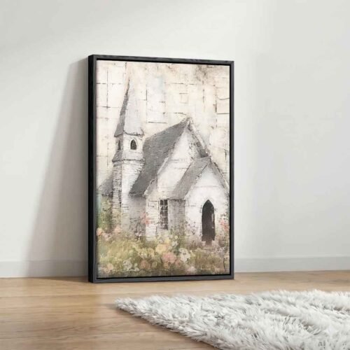 Meadow Sanctuary - Wall Art, Peaceful Vintage Chapel Wall Decor - Large Neutral Religious Art for Serene Living Room Interiors.