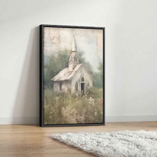 Old Style Chapel - Wall Art, Peaceful Countryside Chapel Wall Decor - Serene Spiritual Art for Cozy Living Room Interiors, Framed Wall Art.