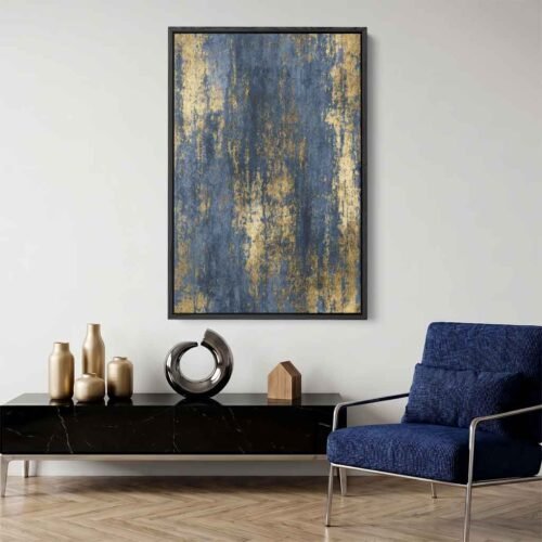 Midnight Auric - Art Prints, Redefine Opulence: Elegant Navy Blue & Gold Statement Canvas Art. Navy Blue and Gold Abstract Wall Art. 