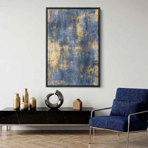 Navy Abstraction - Wall Art, Command Your Space: Elegant Navy & Gold Abstract Statement Canvas Print for Living Room Decor