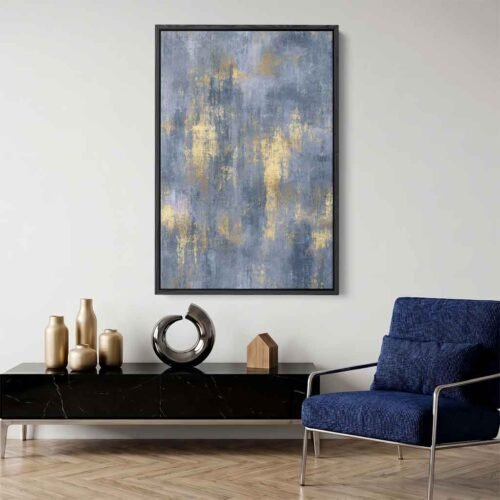 Urban Blue - Wall Art, Urban Sophistication: Modern Blue & Gold Industrial Distressed Abstract Art. Contemporary Textured Industrial Canvas Art Print.