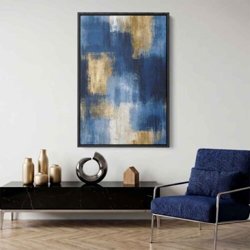 Urban Alchemy - Art Prints: Industrial Indigo & Gold Foil Block Abstract Art - Sophisticated Contemporary Wall Art for Home Decor.
