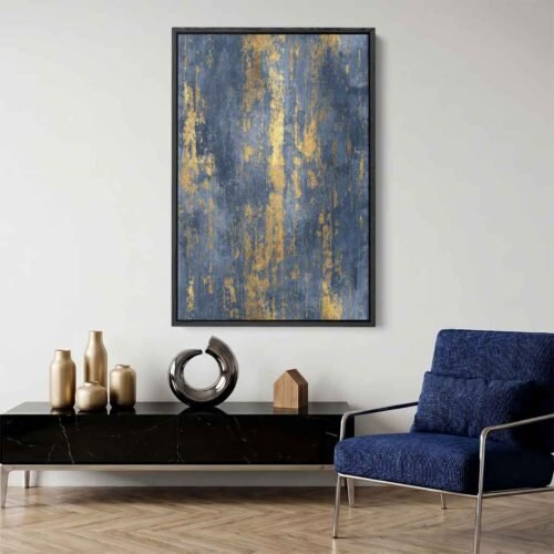 Fluid Impact - Art Prints, A Masterpiece of Modern Elegance: Sophisticated Blue & Gold Statement Canvas Wall Art Prints.
