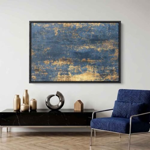 Industrial Soul - Wall Art, Urban Opulence: Navy Blue & Gold Modern Industrial Abstract Art. Large Modern Industrial Home Decor Print.