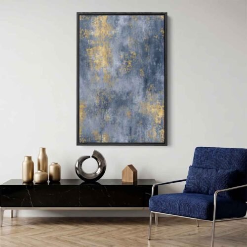Urban Mood - Art Prints. Distressed Gold Foil & Indigo Concrete Abstract Art - Elegant Living Room Wall Art Canvas - Modern Office Artwork