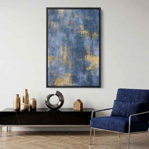 Gilded Indigo Grandeur - Art Prints, Luxury in the Workday: Sophisticated Navy & Gold Abstract Statement Canvas Art Print - Elegant Large Wall Art for Home Office