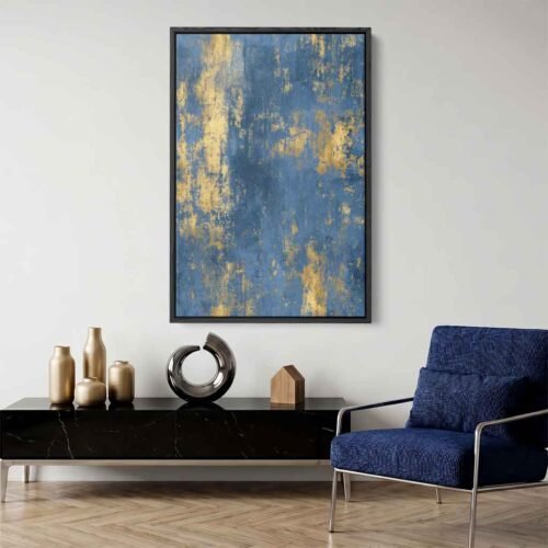 Urban Earth - Art Prints: Weathered Indigo & Mustard Abstract Large Canvas Art, Bold Statement Piece for Living Room Walls