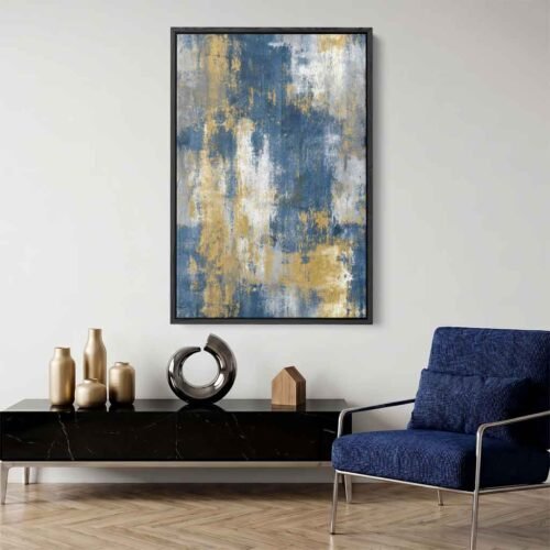 Redefined Opulence - Wall Art: Elegant Navy Blue & Gold Statement Canvas Art Print for Home Decor