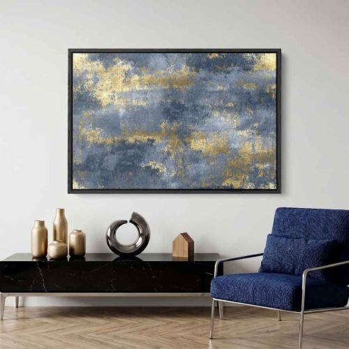 Power Palette - Wall Art, Define Your Space: Elegant Navy & Gold Abstract Art Piece. Large Sophisticated Canvas Wall Decor for Modern Homes