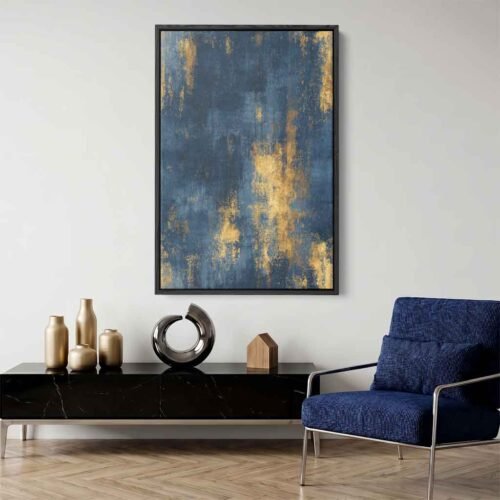 Nautical Luxe - Art Prints: Navy Blue & Gold Distressed Wood-Texture Abstract Wall Art. Large Canvas Art Prints for Living Room Decor.