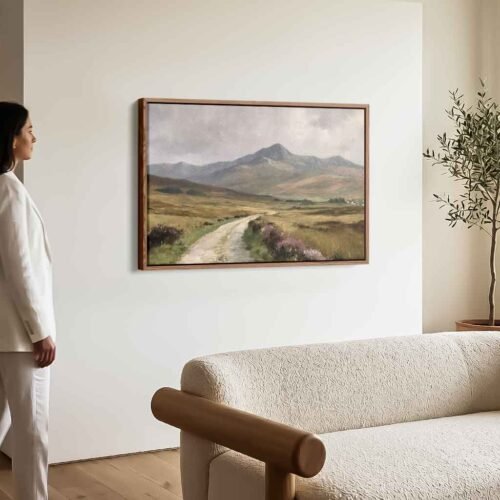 The Path to Peace - Art Prints, Serene Highland Valley Road Canvas Art. Peaceful Nature Wall Decor for Home - Ready to Hang Canvas Print.