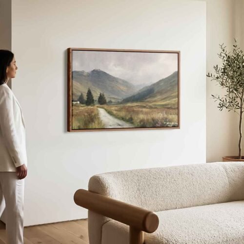 The Painterly Peak - Wall Art, Impressionist Highland Valley Canvas Art. Atmospheric Nature Landscape Print - Ready to Hang Wall Decor.
