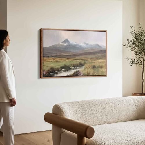 Alpine Chic - Art Prints, Snowy Mountain & Highland Stream. Canvas Wall Art - Serene Valley Landscape Print - Ready to Hang Canvas Art Print.