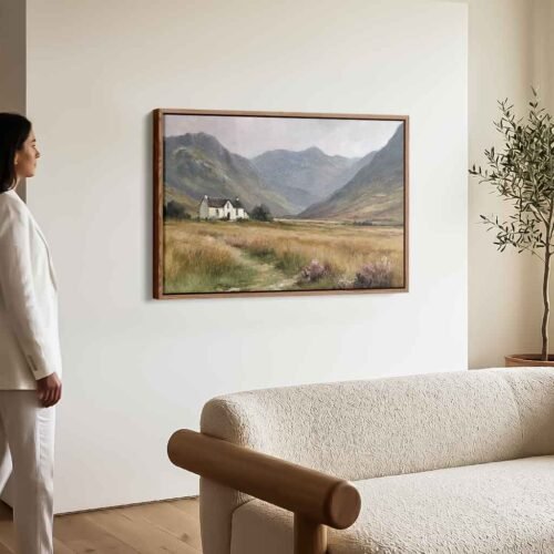 Highland Palette- Art Prints, Rustic White Cottage & Mountain Canvas Art. Atmospheric Mountain Cottage Wall Decor - Ready to Hang Prints.