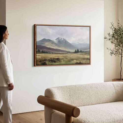 Painterly Landscape - Wall Art, Snow-Capped Peak Scottish Landscape Art. Serene Nature Landscape for Living Room - Ready to Hang Prints.