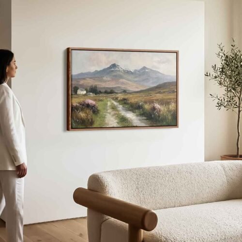 Mountain Lodge - Art Prints, Serene Snowy Mountain Valley Canvas Wall Art. Large Nature Wall Decor for Living Room - Ready to Hang Prints.