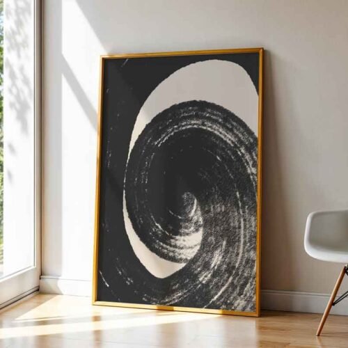 Neutral Ink Spiral - Wall Art. Abstract Spiral Ink Vortex Poster Print. Bold Black Abstract Spiral Wall Art - Contemporary Textured Circle Art.