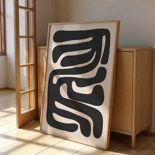 Japandi Organic - Abstract Prints. Minimalist Black and Neutral Beige Poster - Contemporary Matisse Inspired Wall Art for Living Room. 