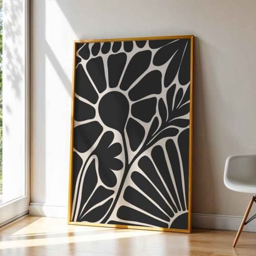 Matisse Cream Floral - Wall Art. Matisse Style Botanical & Japandi Art Poster. Black and Cream Organic Floral Art, Minimalist Flowers Poster.